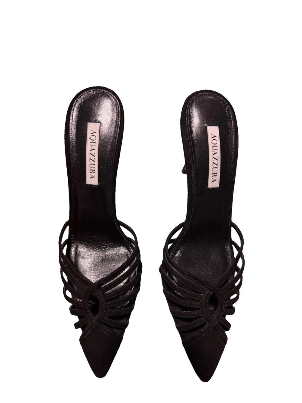 Aquazzura Black Strappy Pointed-Toe Mules